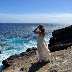 Abercrombie Maxi Strip Blue Yellow Floral Dress